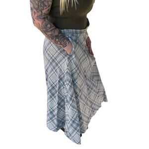 Pendleton Blue Plaid Maxi Wool Skirt Classic Vintage pockets 6/8